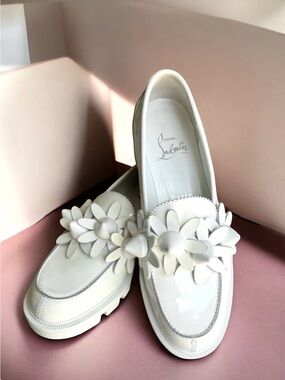 Christian Louboutin Daisy Spikes Moc Loafers White Patent